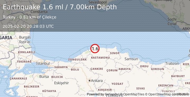 Earthquake CENTRAL TURKEY (1.6 ml) (2025-02-20 20:28:03 UTC)