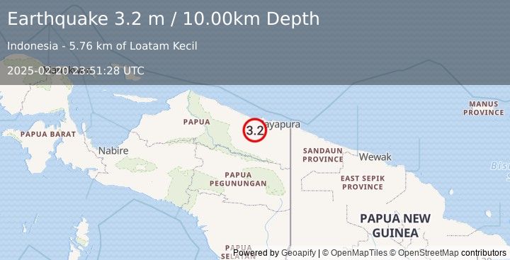 Earthquake NEAR N COAST OF PAPUA, INDONESIA (3.2 m) (2025-02-20 23:51:28 UTC)