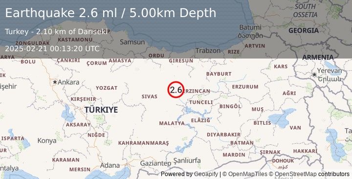 Earthquake EASTERN TURKEY (2.6 ml) (2025-02-21 00:13:20 UTC)