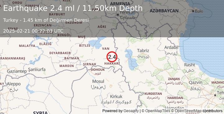 Earthquake TURKEY-IRAN-IRAQ BORDER REGION (2.4 ml) (2025-02-21 00:22:03 UTC)