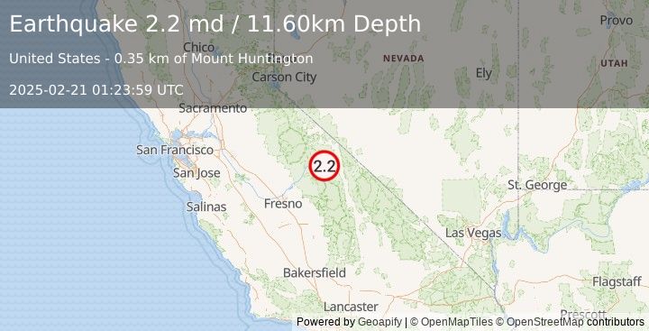 Earthquake CENTRAL CALIFORNIA (2.2 md) (2025-02-21 01:23:59 UTC)