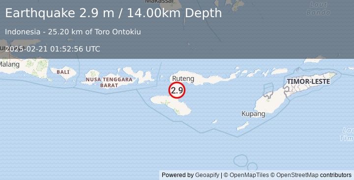 Earthquake SUMBA REGION, INDONESIA (2.9 m) (2025-02-21 01:52:56 UTC)