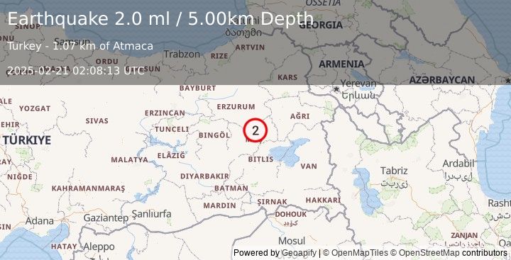 Earthquake EASTERN TURKEY (2.0 ml) (2025-02-21 02:08:13 UTC)