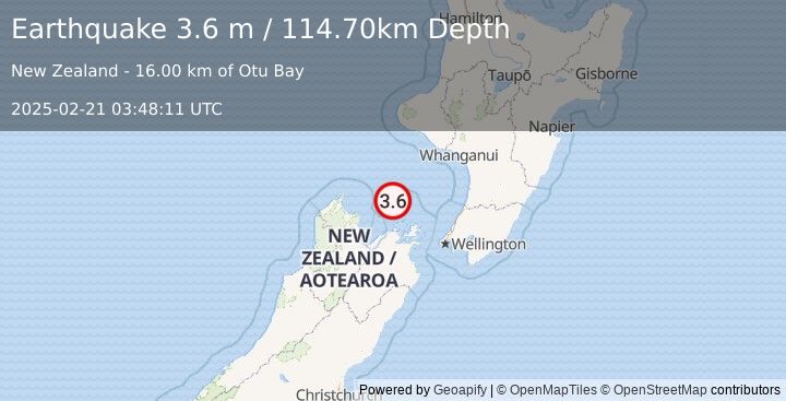 Earthquake COOK STRAIT, NEW ZEALAND (3.6 m) (2025-02-21 03:48:11 UTC)