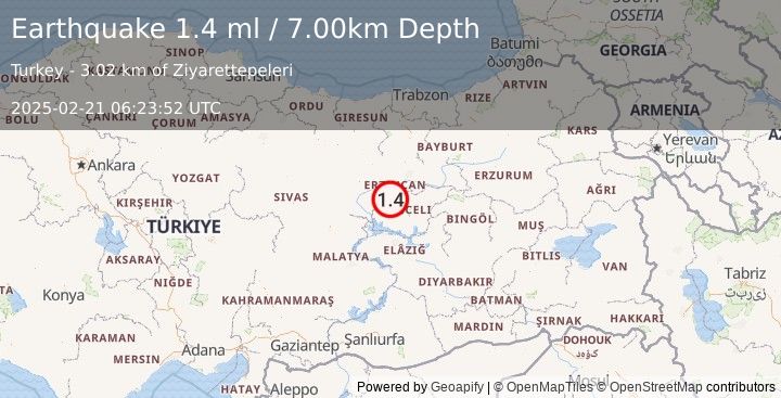 Earthquake EASTERN TURKEY (1.4 ml) (2025-02-21 06:23:52 UTC)