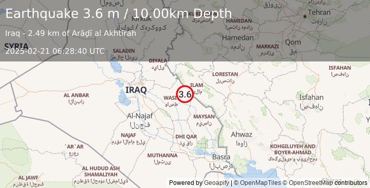 Earthquake IRAN-IRAQ BORDER REGION (3.6 m) (2025-02-21 06:28:40 UTC)