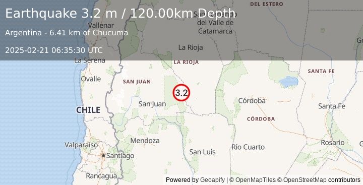 Earthquake SAN JUAN, ARGENTINA (3.2 m) (2025-02-21 06:35:30 UTC)