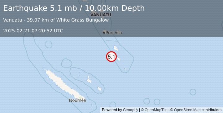 Earthquake VANUATU (5.1 mb) (2025-02-21 07:20:56 UTC)