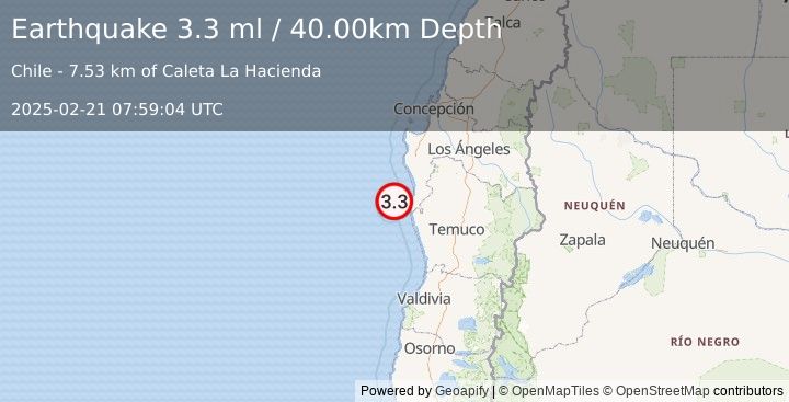 Earthquake OFFSHORE BIO-BIO, CHILE (3.3 ml) (2025-02-21 07:59:04 UTC)