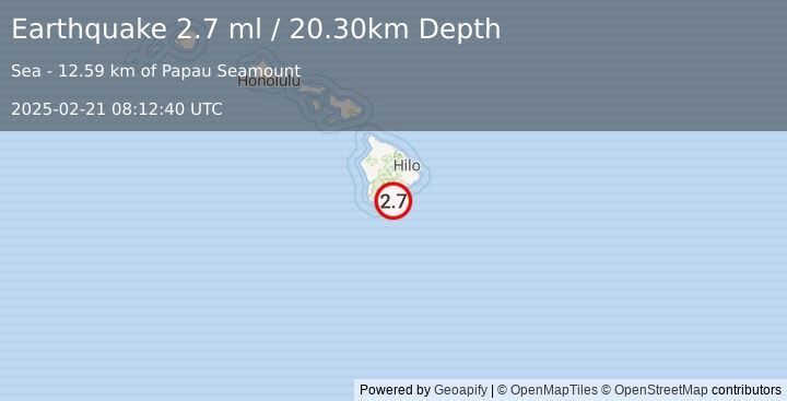 Earthquake ISLAND OF HAWAII, HAWAII (2.7 ml) (2025-02-21 08:12:40 UTC)