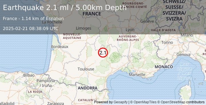 Earthquake FRANCE (2.1 ml) (2025-02-21 08:38:09 UTC)