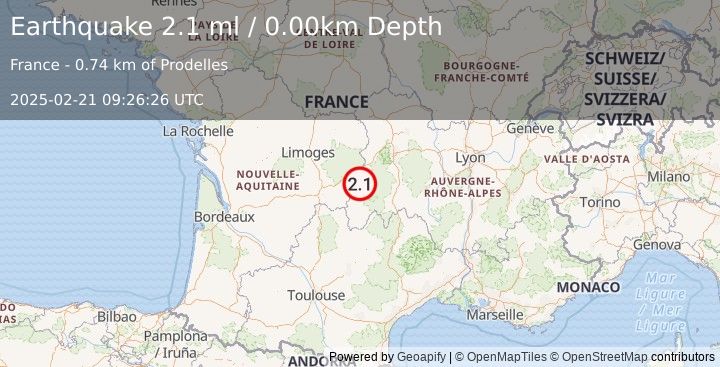 Earthquake FRANCE (2.1 ml) (2025-02-21 09:26:26 UTC)