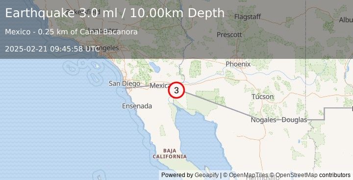 Earthquake SONORA, MEXICO (3.0 ml) (2025-02-21 09:45:58 UTC)