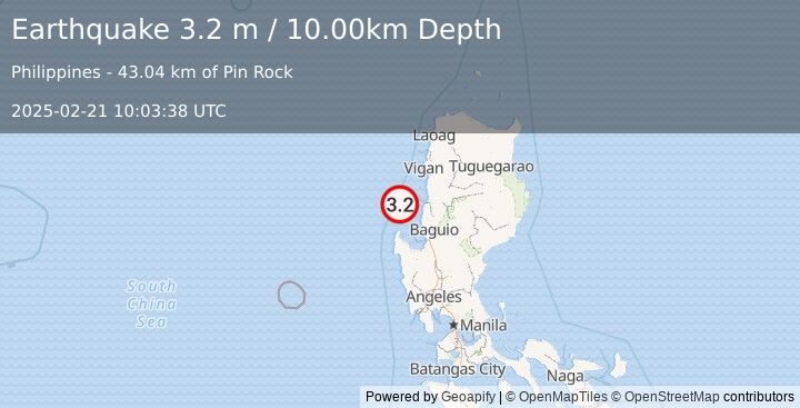 Earthquake LUZON, PHILIPPINES (3.2 m) (2025-02-21 10:03:38 UTC)