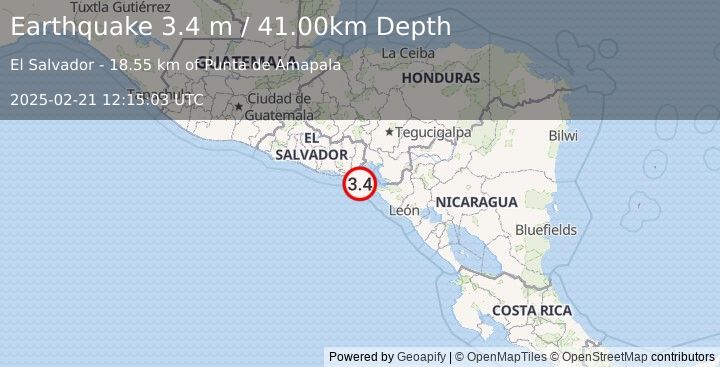 Earthquake OFFSHORE EL SALVADOR (3.4 m) (2025-02-21 12:15:03 UTC)