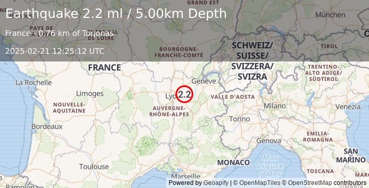 Earthquake FRANCE (2.2 ml) (2025-02-21 12:25:12 UTC)