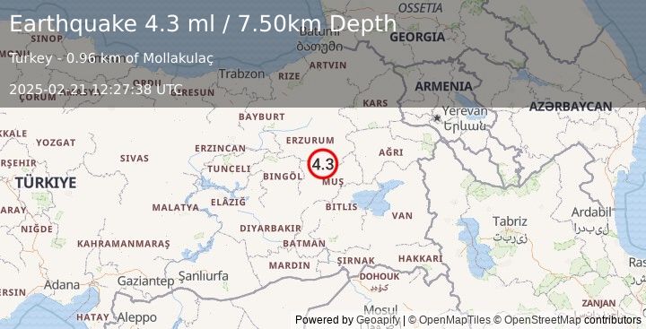 Earthquake EASTERN TURKEY (4.3 ml) (2025-02-21 12:27:38 UTC)