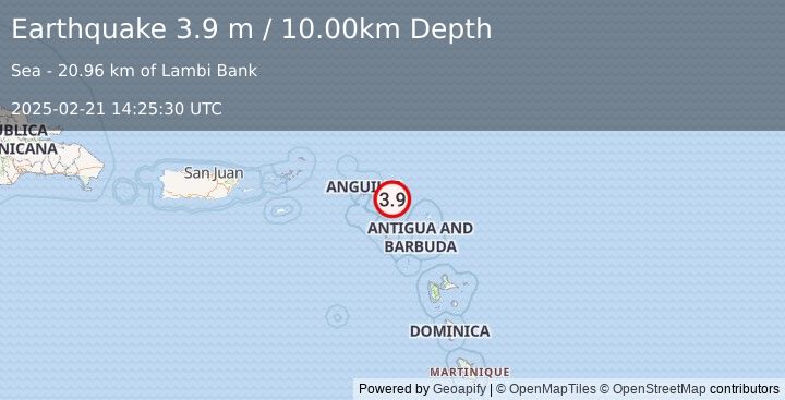 Earthquake ST. MARTIN REGION, LEEWARD ISL. (3.9 m) (2025-02-21 14:25:30 UTC)