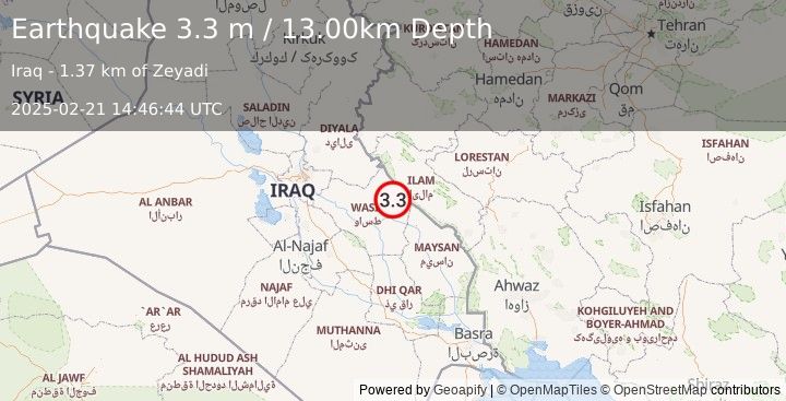 Earthquake IRAN-IRAQ BORDER REGION (3.3 m) (2025-02-21 14:46:44 UTC)