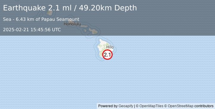 Earthquake ISLAND OF HAWAII, HAWAII (2.1 ml) (2025-02-21 15:45:56 UTC)