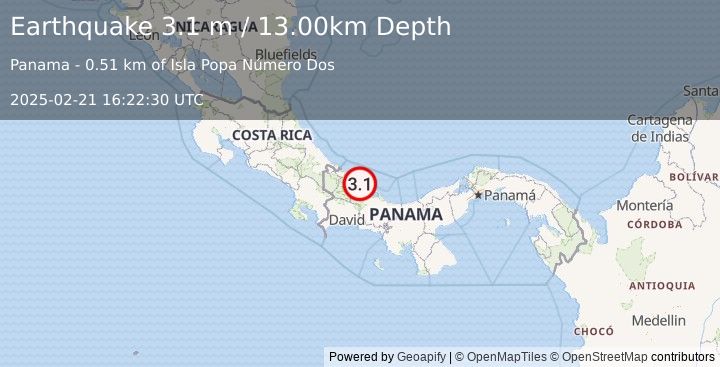 Earthquake PANAMA-COSTA RICA BORDER REGION (3.1 m) (2025-02-21 16:22:30 UTC)