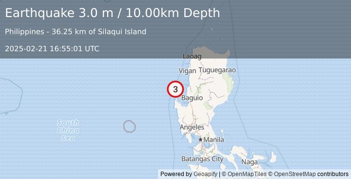 Earthquake LUZON, PHILIPPINES (3.0 m) (2025-02-21 16:55:01 UTC)