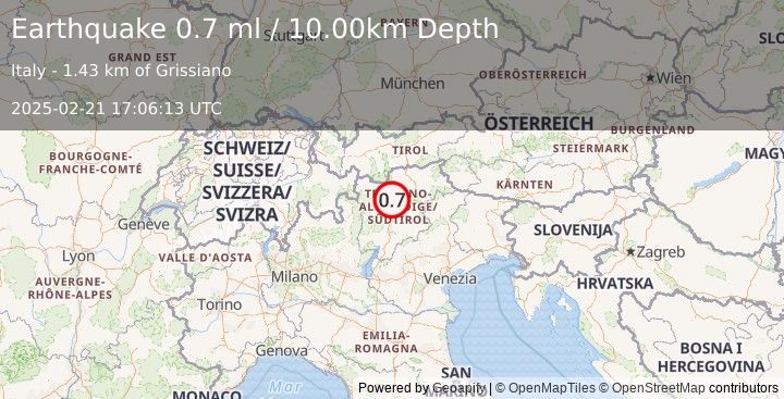 Earthquake NORTHERN ITALY (0.7 ml) (2025-02-21 17:06:13 UTC)