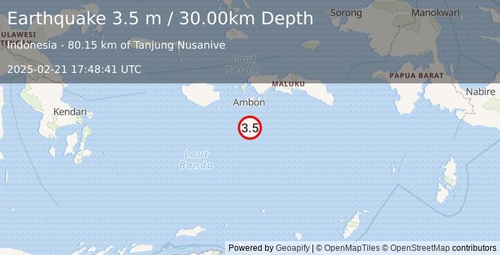 Earthquake BANDA SEA (3.5 m) (2025-02-21 17:48:41 UTC)