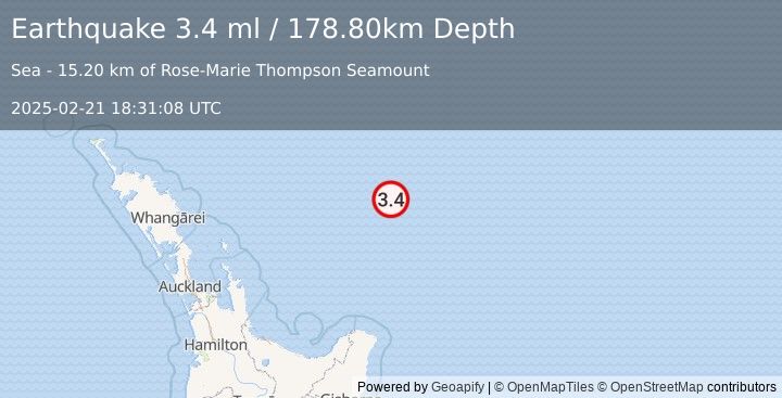 Earthquake OFF E. COAST OF N. ISLAND, N.Z. (3.4 ml) (2025-02-21 18:31:08 UTC)