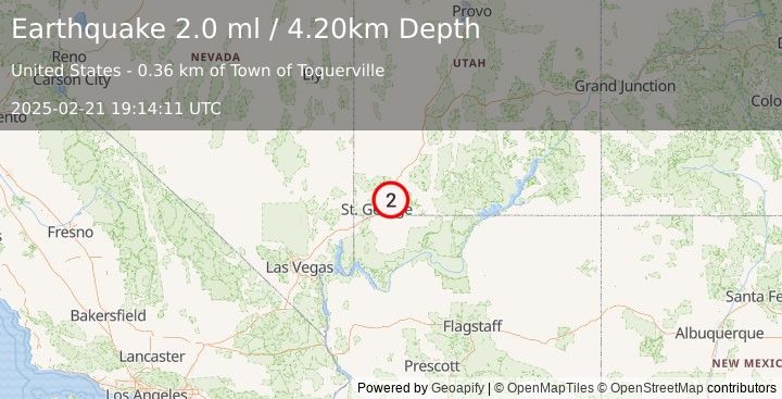 Earthquake UTAH (2.0 ml) (2025-02-21 19:14:11 UTC)