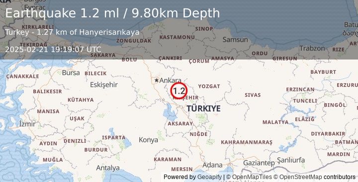 Earthquake CENTRAL TURKEY (1.2 ml) (2025-02-21 19:19:07 UTC)