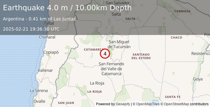 Earthquake CATAMARCA, ARGENTINA (4.0 m) (2025-02-21 19:36:30 UTC)