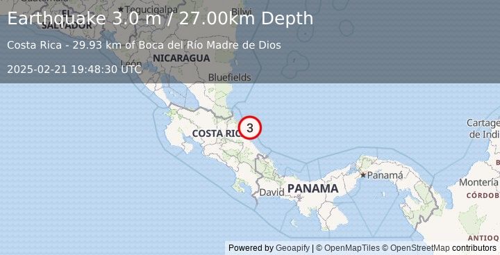 Earthquake COSTA RICA (3.0 m) (2025-02-21 19:48:30 UTC)