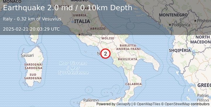 Earthquake SOUTHERN ITALY (2.0 md) (2025-02-21 20:03:29 UTC)