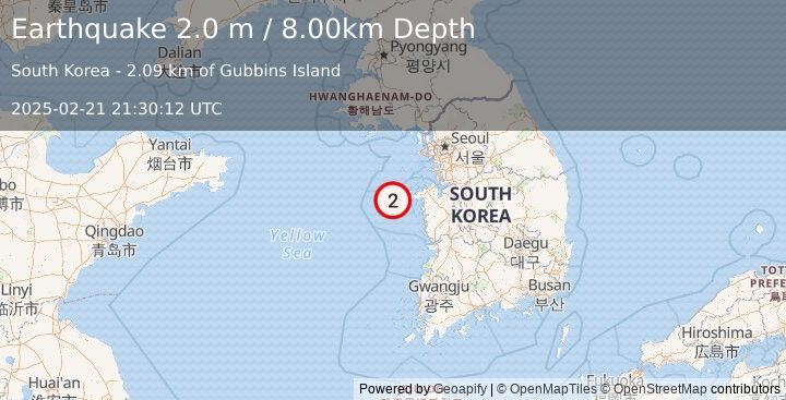 Earthquake SOUTH KOREA (2.0 m) (2025-02-21 21:30:12 UTC)