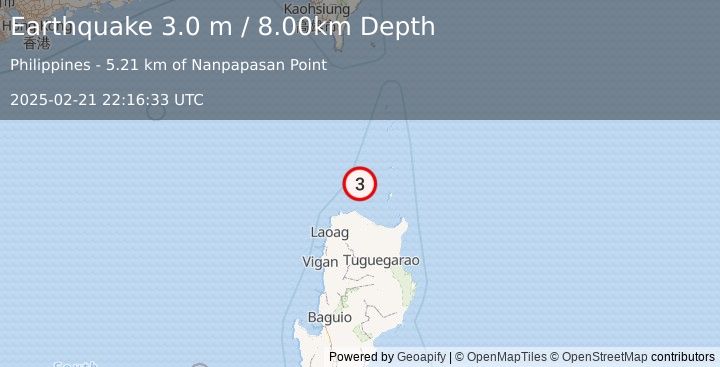 Earthquake BABUYAN ISL REGION, PHILIPPINES (3.0 m) (2025-02-21 22:16:33 UTC)