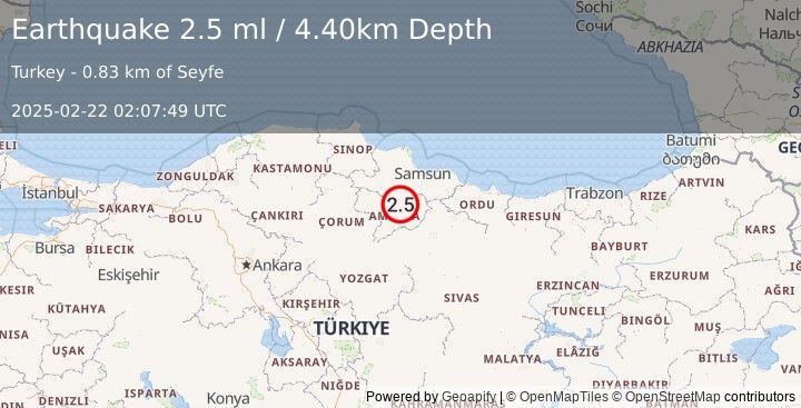 Earthquake CENTRAL TURKEY (2.5 ml) (2025-02-22 02:07:49 UTC)