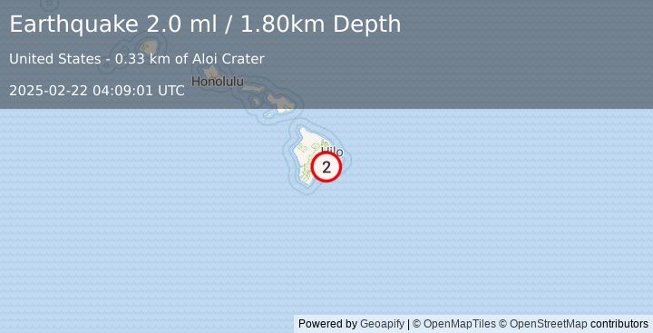 Earthquake ISLAND OF HAWAII, HAWAII (2.0 ml) (2025-02-22 04:09:01 UTC)