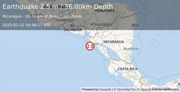 Earthquake NEAR COAST OF NICARAGUA (2.5 m) (2025-02-22 04:48:27 UTC)