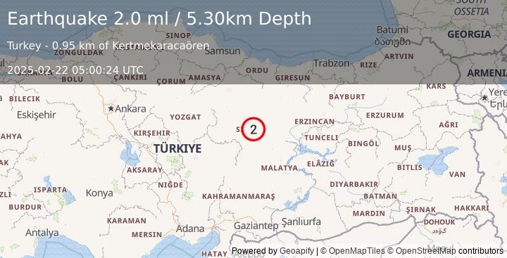 Earthquake CENTRAL TURKEY (2.0 ml) (2025-02-22 05:00:24 UTC)