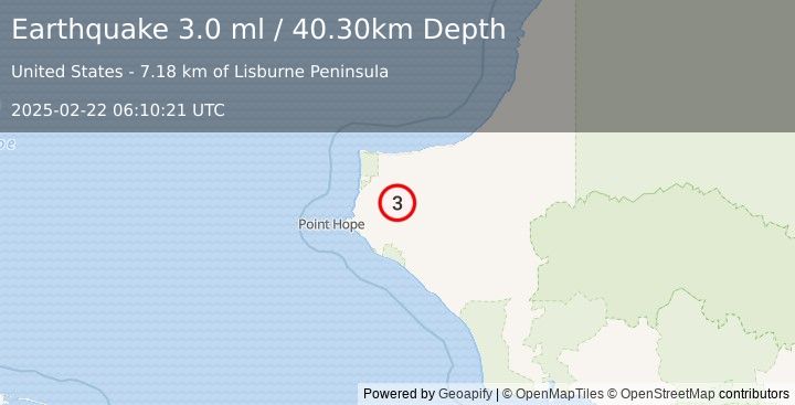 Earthquake NORTHERN ALASKA (3.0 ml) (2025-02-22 06:10:21 UTC)