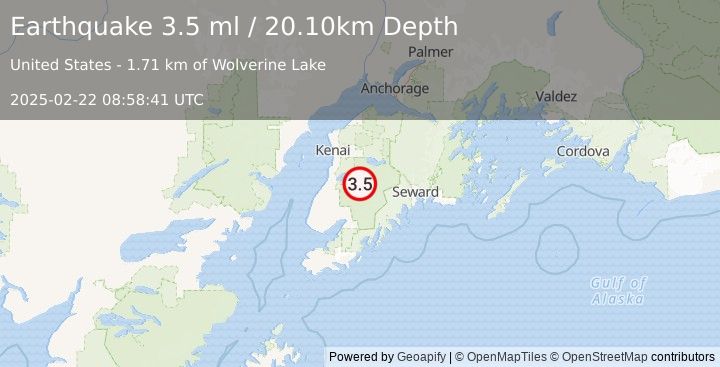 Earthquake KENAI PENINSULA, ALASKA (3.5 ml) (2025-02-22 08:58:41 UTC)