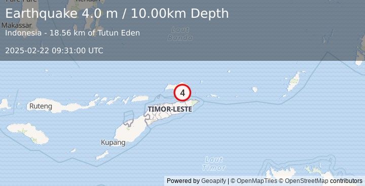 Earthquake EAST TIMOR REGION (4.0 m) (2025-02-22 09:31:00 UTC)