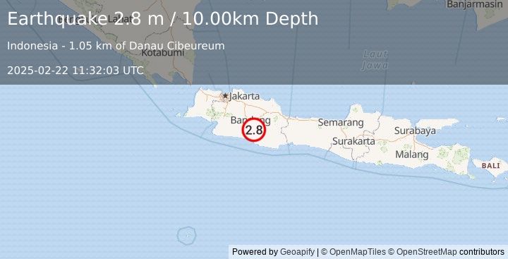 Earthquake JAVA, INDONESIA (2.8 m) (2025-02-22 11:32:03 UTC)