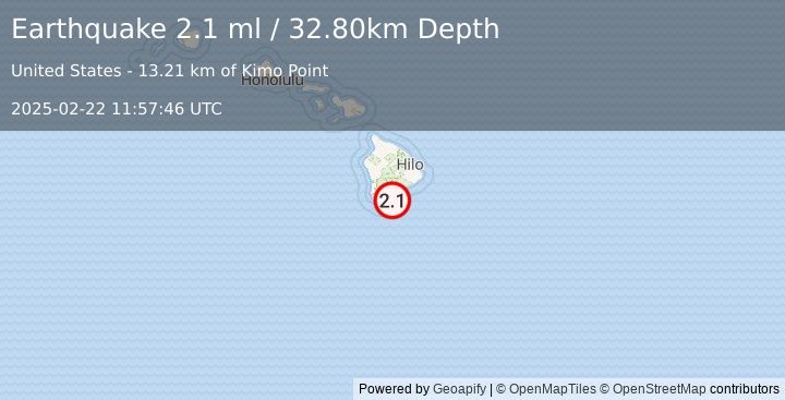 Earthquake ISLAND OF HAWAII, HAWAII (2.1 ml) (2025-02-22 11:57:46 UTC)