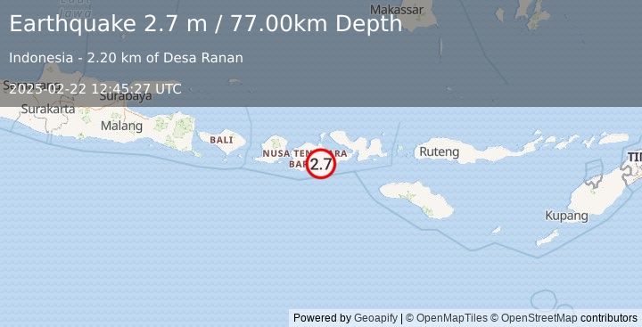 Earthquake SUMBAWA REGION, INDONESIA (2.7 m) (2025-02-22 12:45:27 UTC)