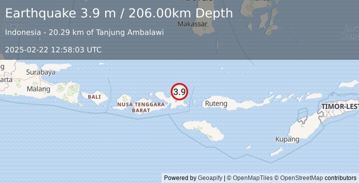 Earthquake SUMBAWA REGION, INDONESIA (3.9 m) (2025-02-22 12:58:03 UTC)