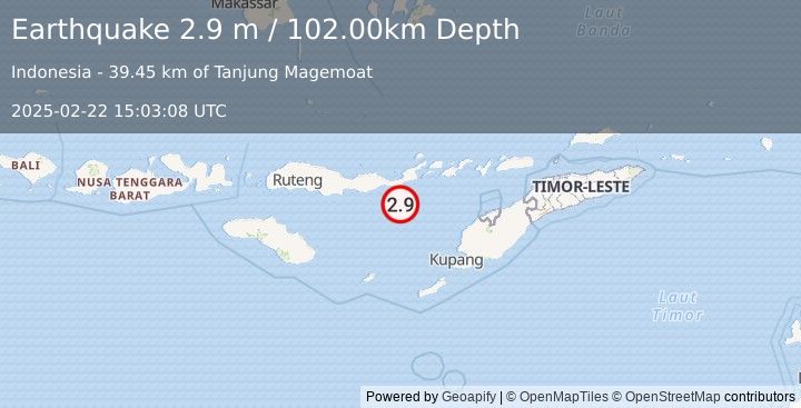 Earthquake SAVU SEA (2.9 m) (2025-02-22 15:03:08 UTC)