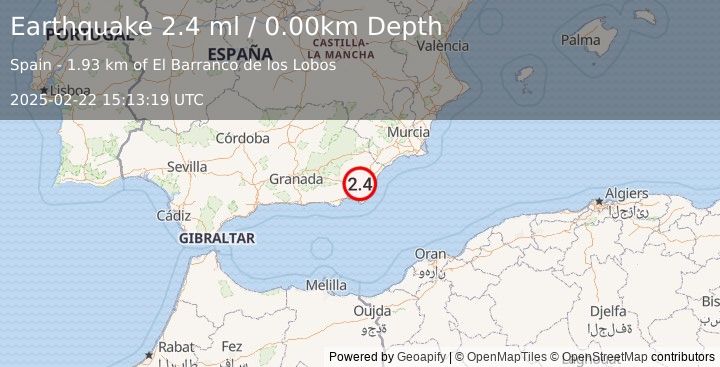 Earthquake SPAIN (2.4 ml) (2025-02-22 15:13:19 UTC)