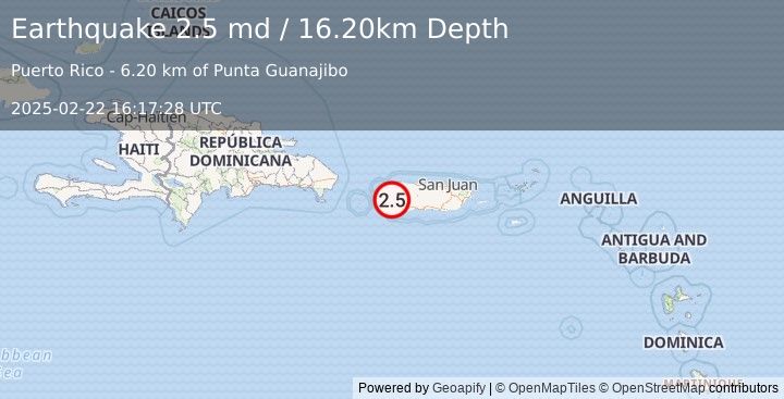 Earthquake MONA PASSAGE, PUERTO RICO (2.5 md) (2025-02-22 16:17:28 UTC)